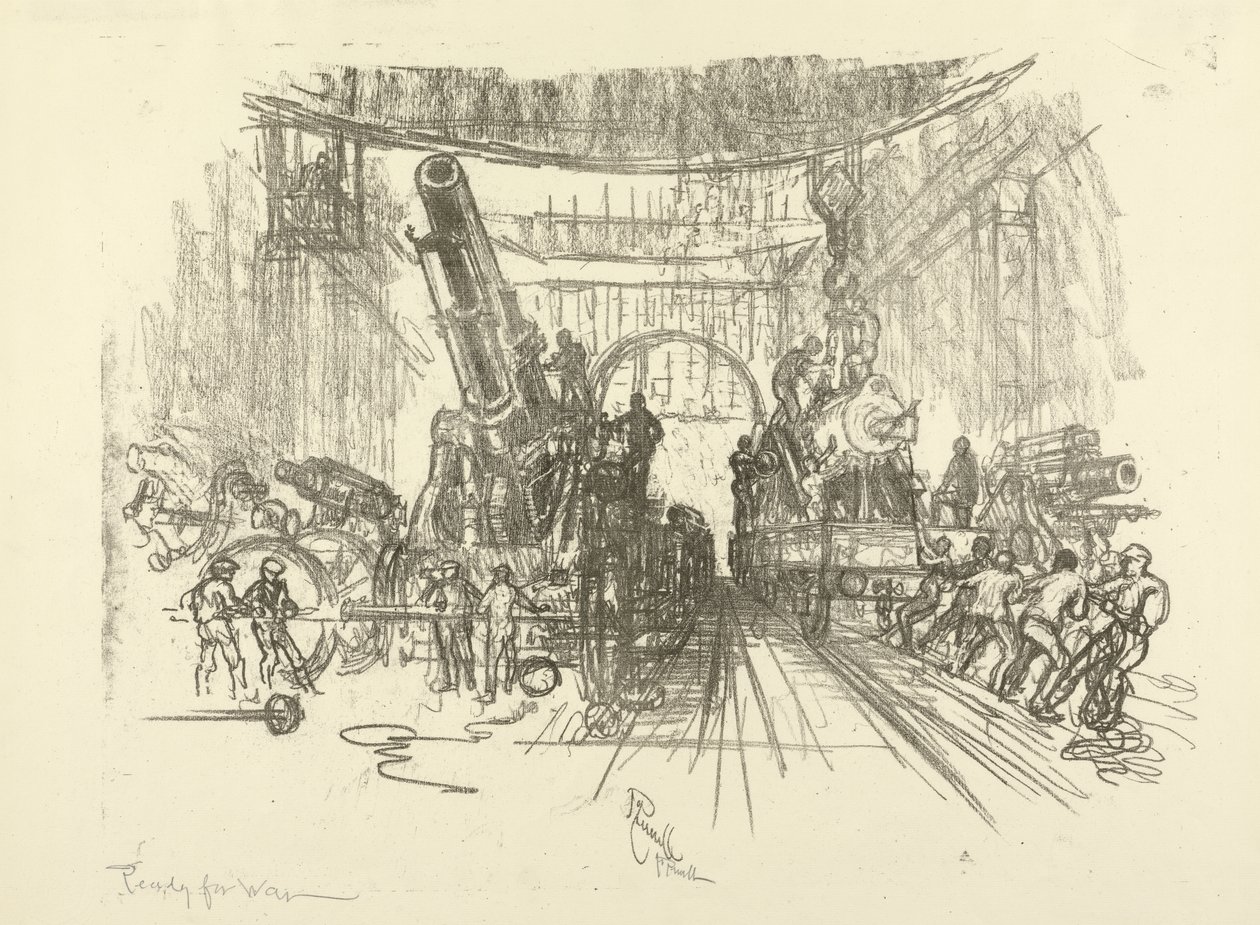 A série inglesa da guerra: W.453. Pronto para a guerra, 1916 de Joseph Pennell