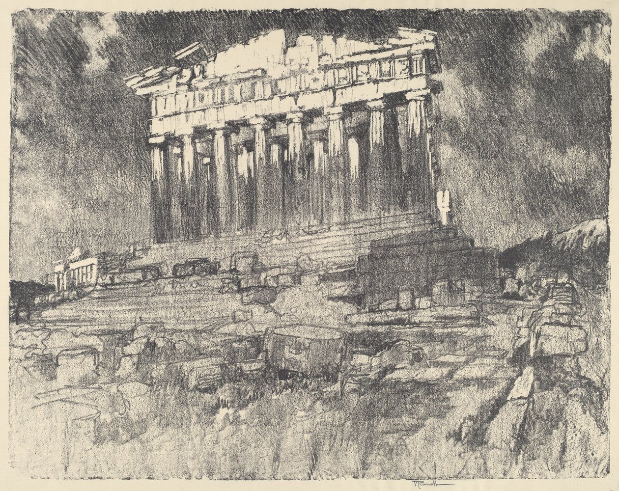 A fachada do Parthenon, pôr do sol de Joseph Pennell