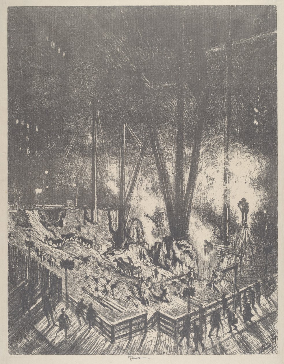 As fundações, construindo um arranha-céu, 1910. de Joseph Pennell