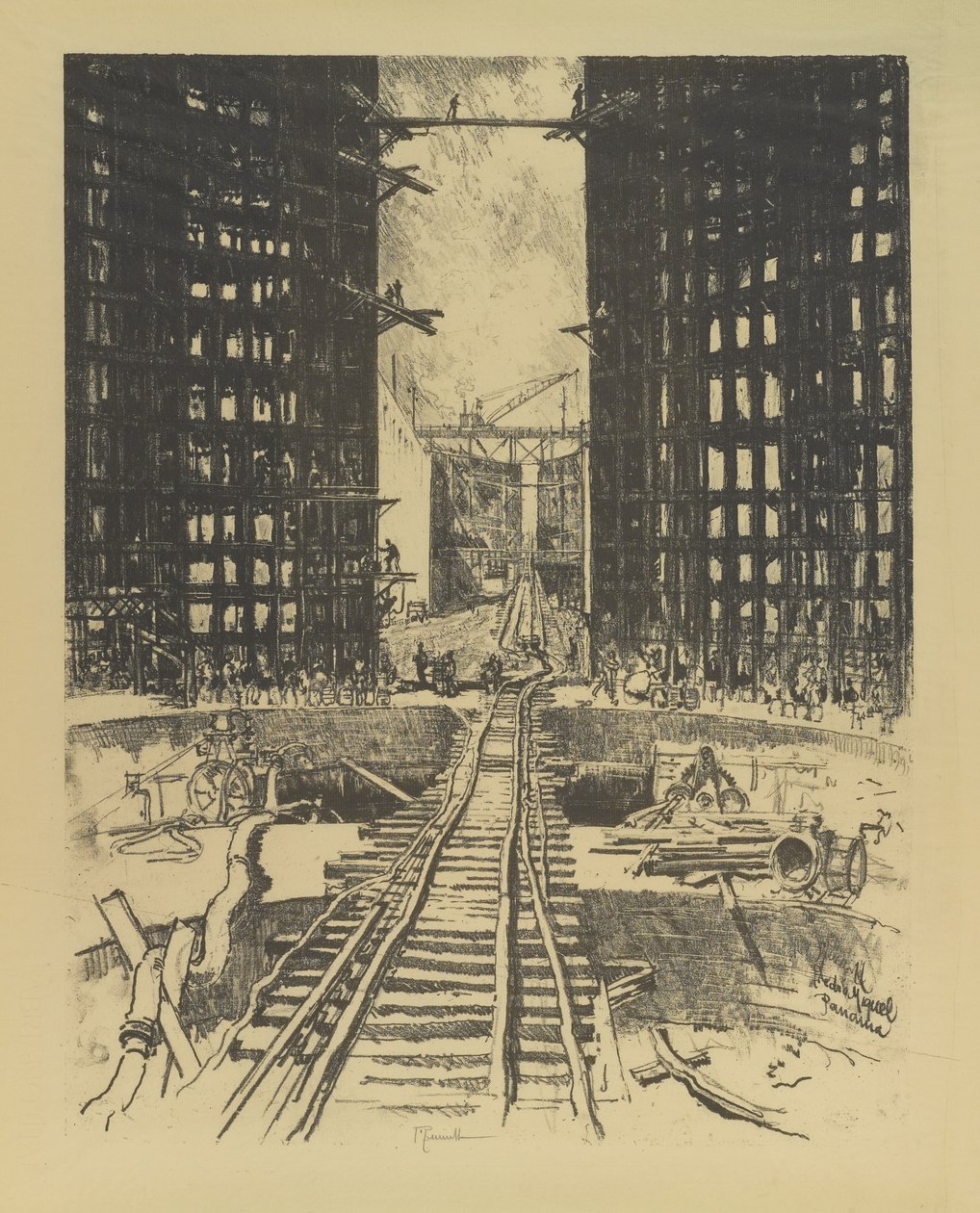 Os portões de Pedro Miguel Lock, 1912 de Joseph Pennell