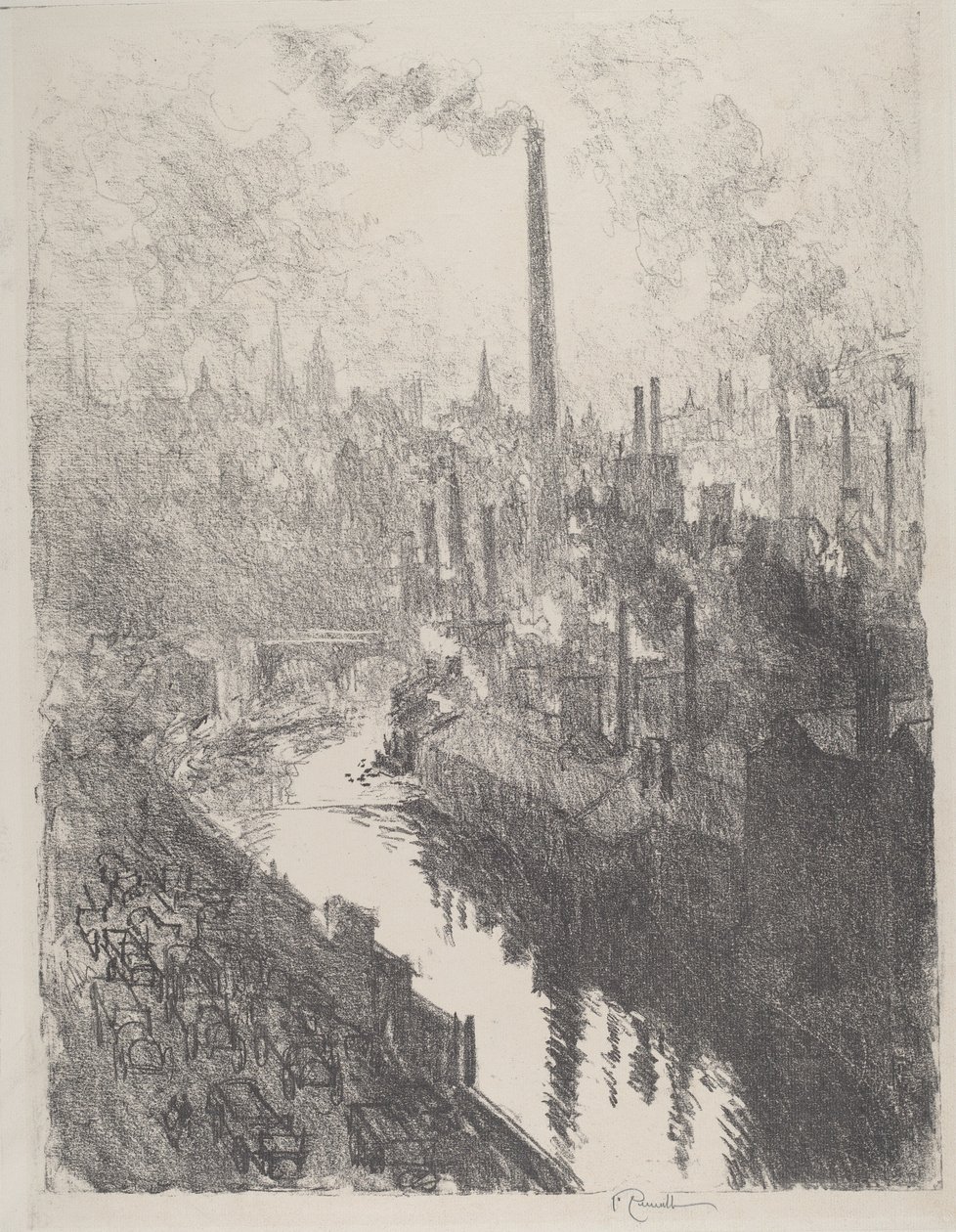 A Grande Chaminé, o Motor Park, 1916. de Joseph Pennell