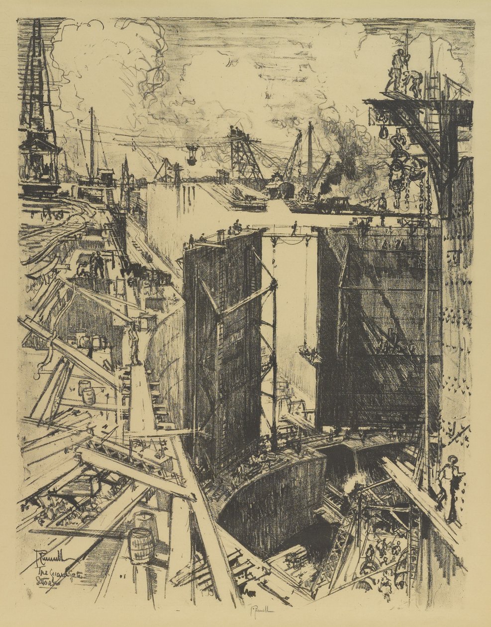 O Portão de Guarda, Gatun Lock, 1912 de Joseph Pennell