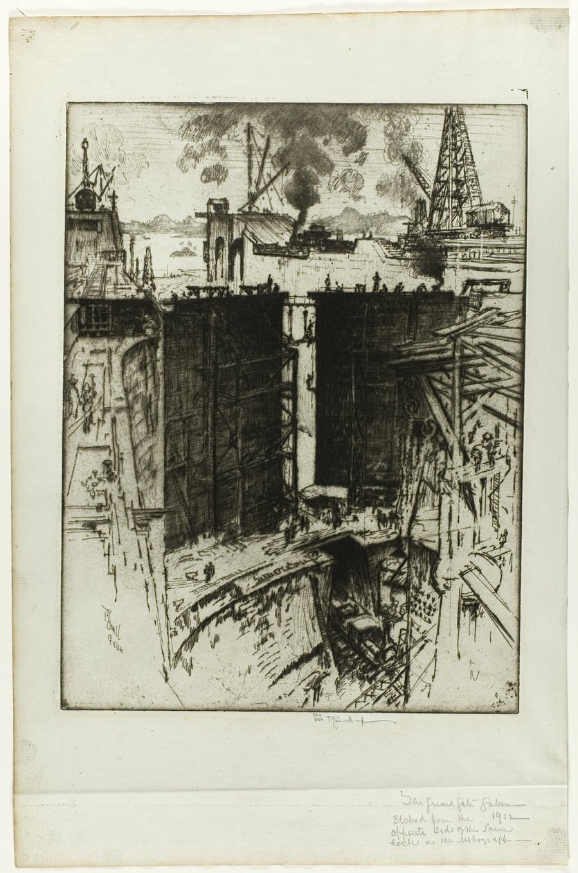 O portão da guarda, Gatun Lock, Panamá de Joseph Pennell