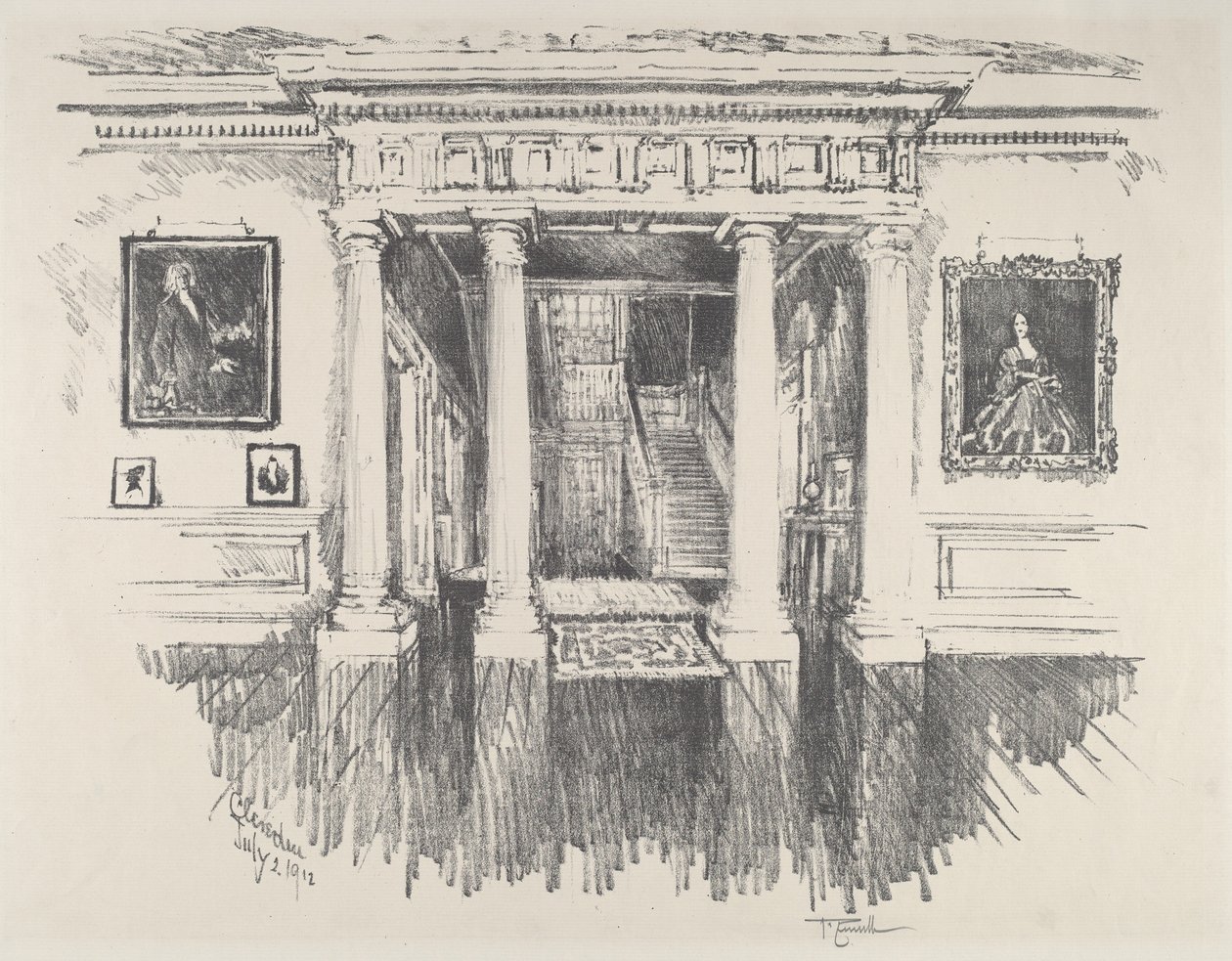 O Salão em Cliveden, 1912. de Joseph Pennell