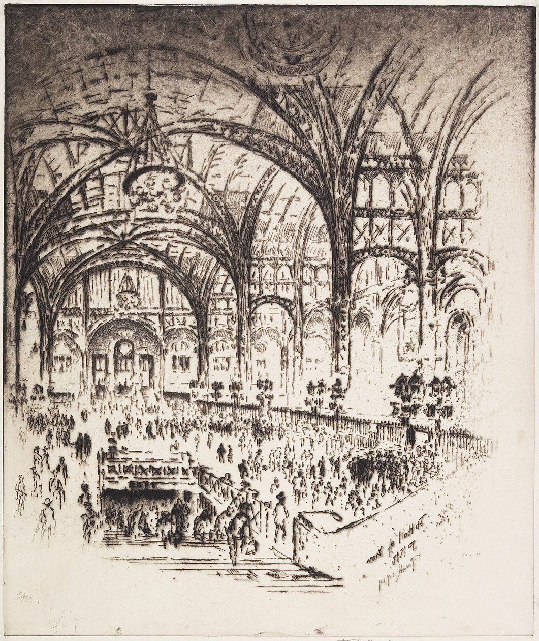 O Hall of Iron, Estação da Pensilvânia, Nova York, 1919 de Joseph Pennell