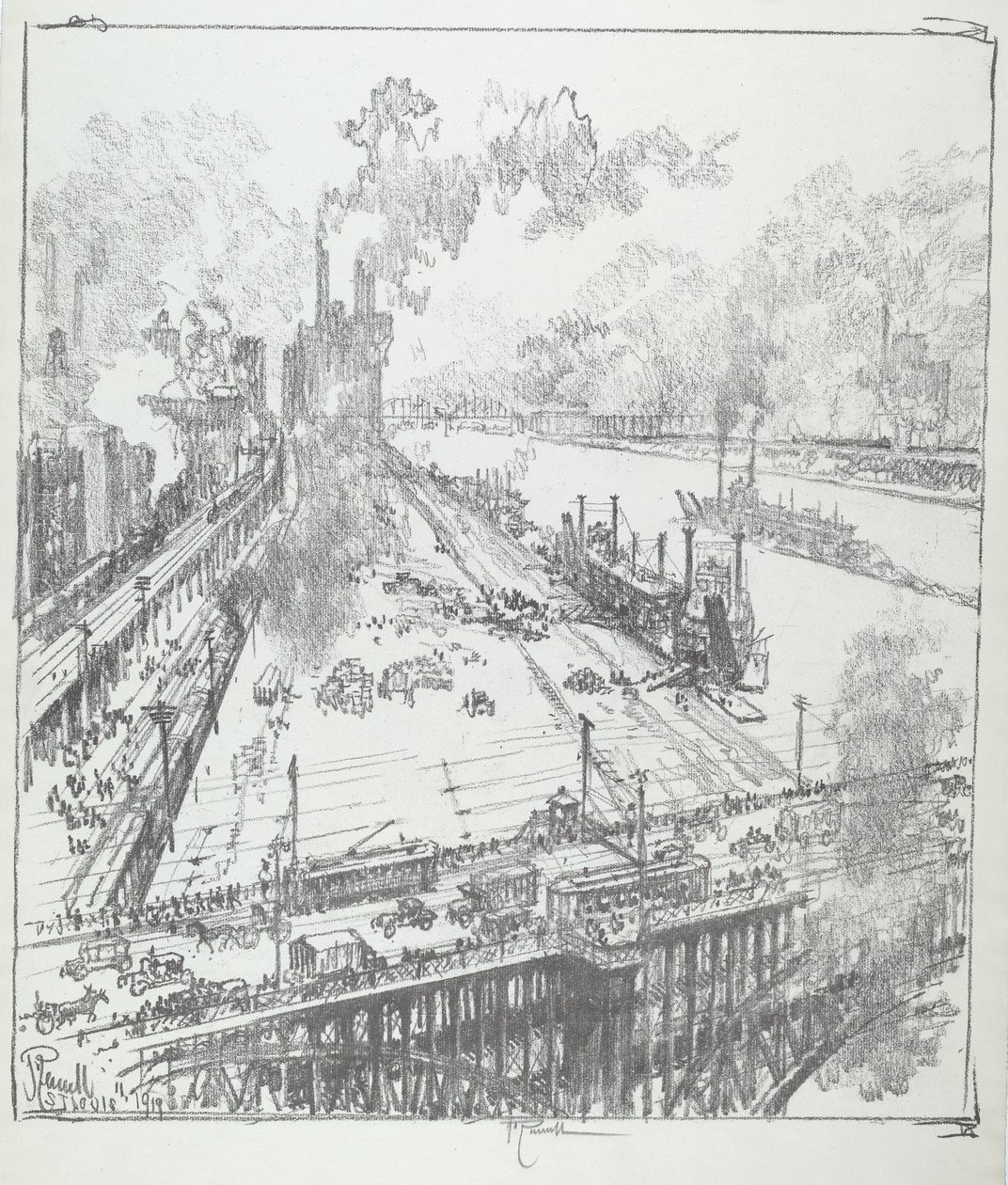 O dique de Eads Bridge, St. Louis de Joseph Pennell