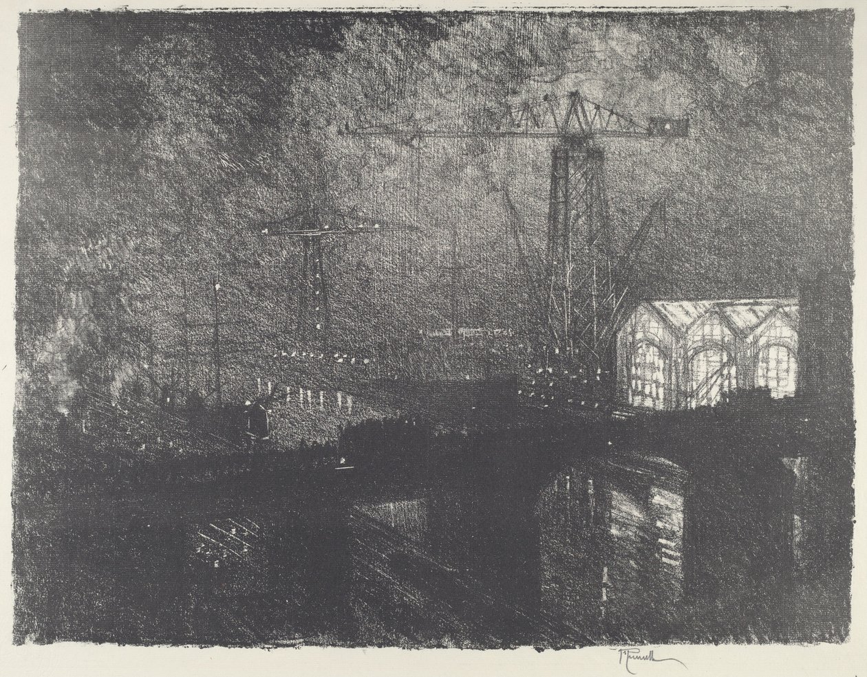 As Lojas à Noite, Mudança de Turno, 1916. de Joseph Pennell