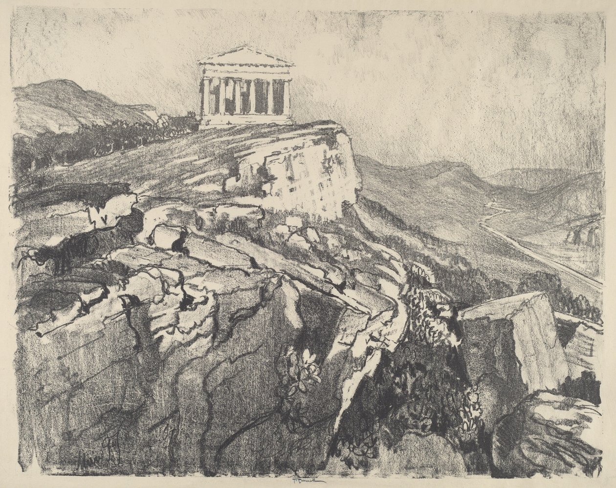 O Templo da Concórdia sobre a muralha, Girgenti de Joseph Pennell