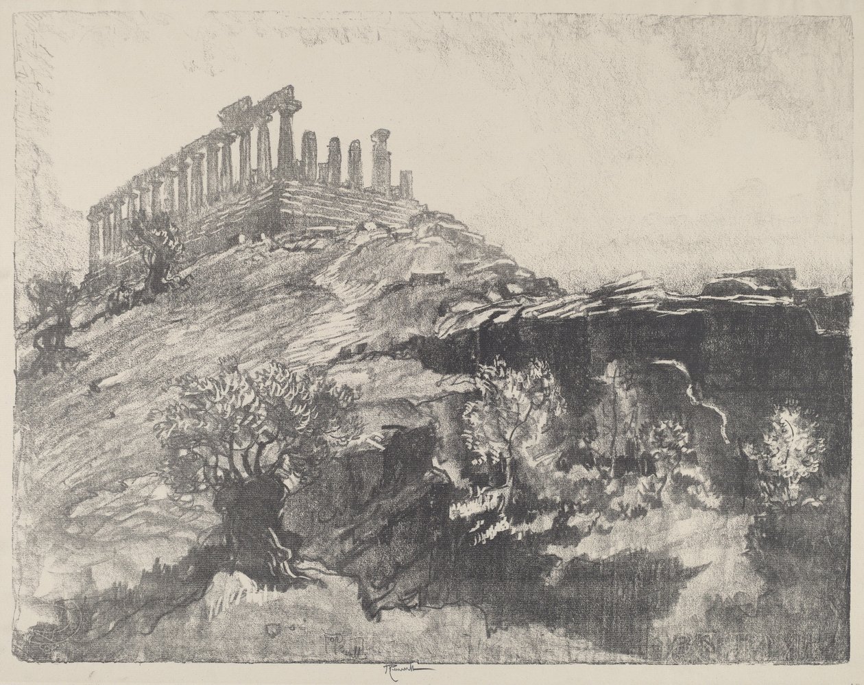 The Temple of Concord on the Wall, Girgenti, 1913. de Joseph Pennell
