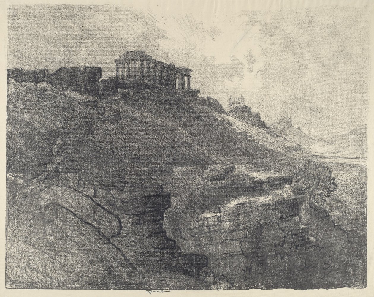 The Temples on the Wall, Girgenti, 1913. de Joseph Pennell