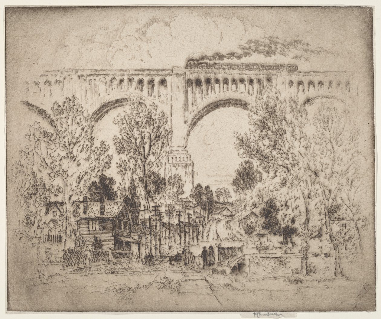 O Viaduto, D., L. & W. em Nicholson, Pa. de Joseph Pennell