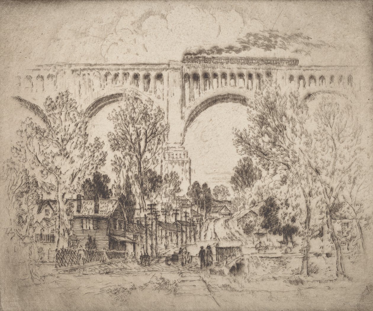 O Viaduto, D., L. & W. em Nicholson, Pa., 1919. de Joseph Pennell