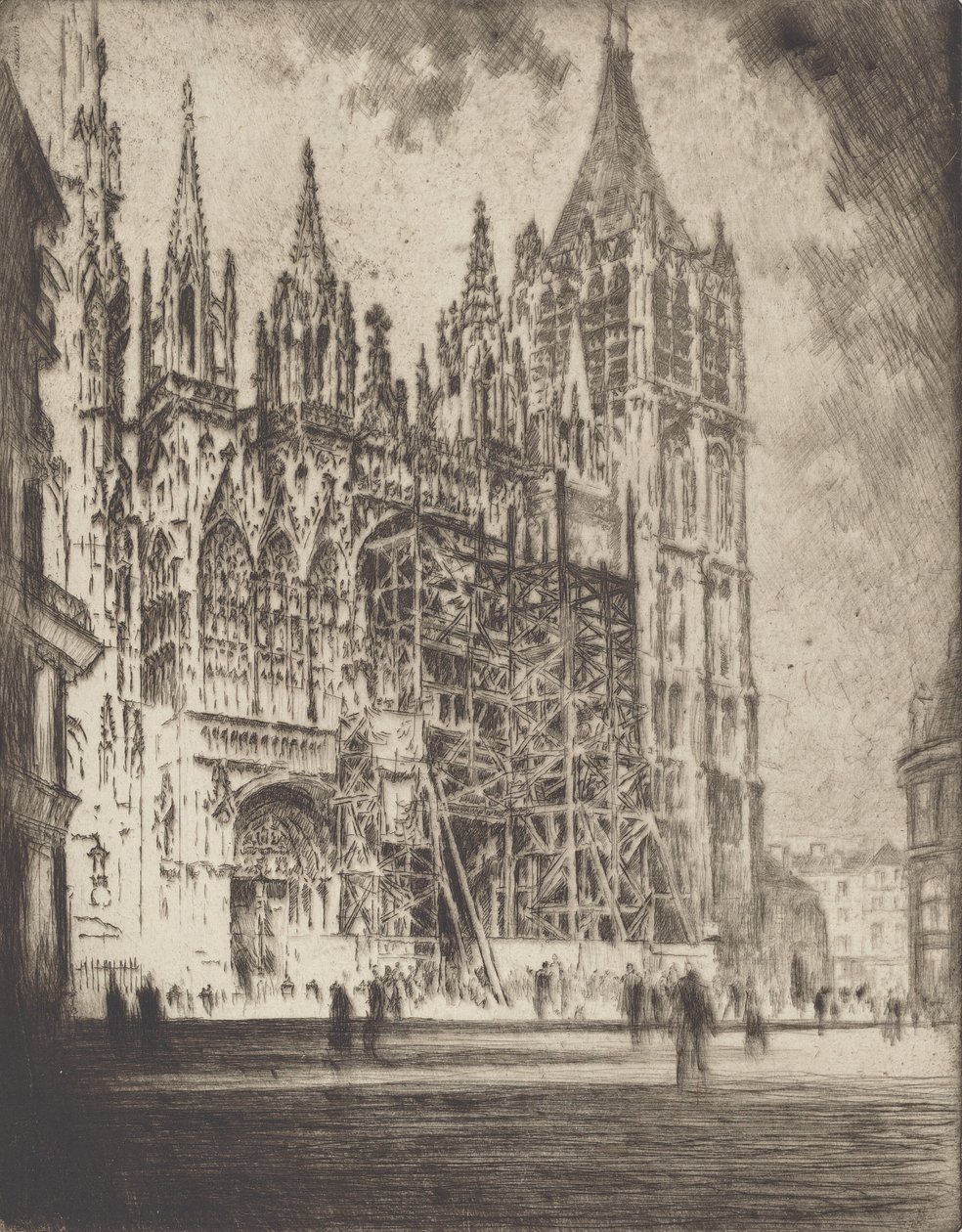 A Frente Oeste, Catedral de Rouen, 1907. de Joseph Pennell
