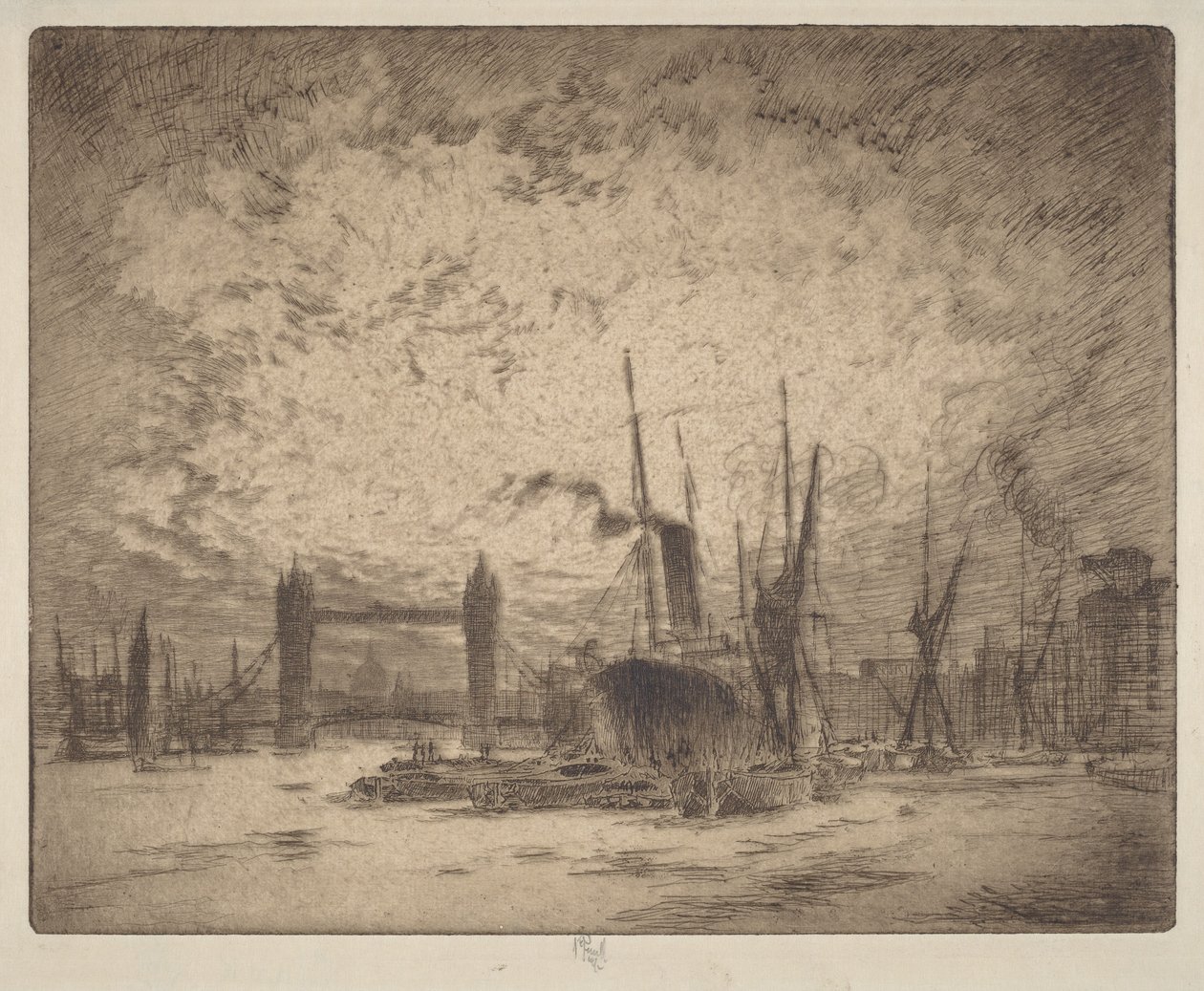 Tower Bridge, ao entardecer de Joseph Pennell