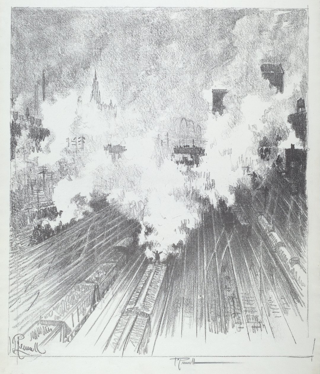 Train Yard, St. Louis, 1919. de Joseph Pennell
