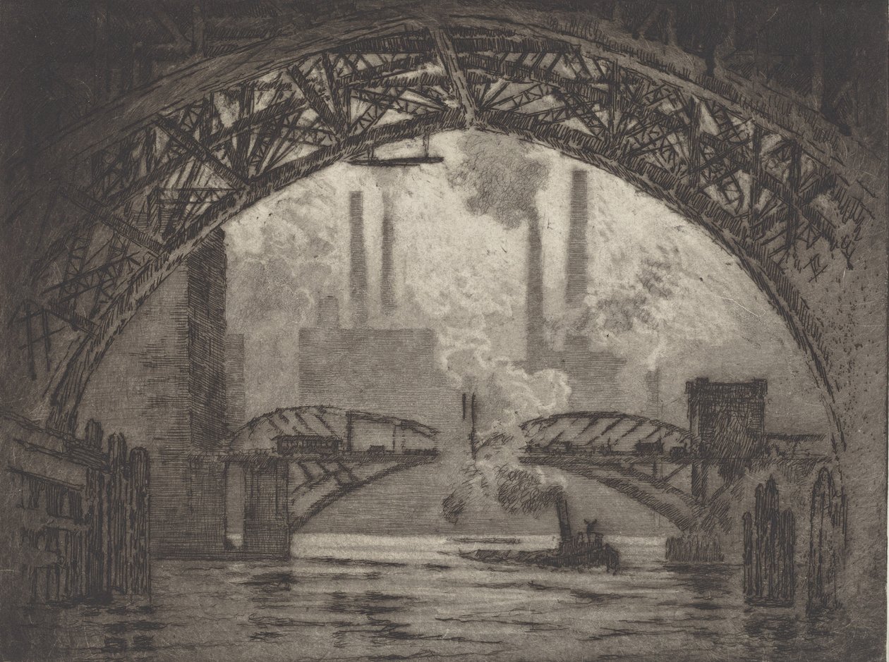 Debaixo das Pontes, Chicago, 1910. de Joseph Pennell