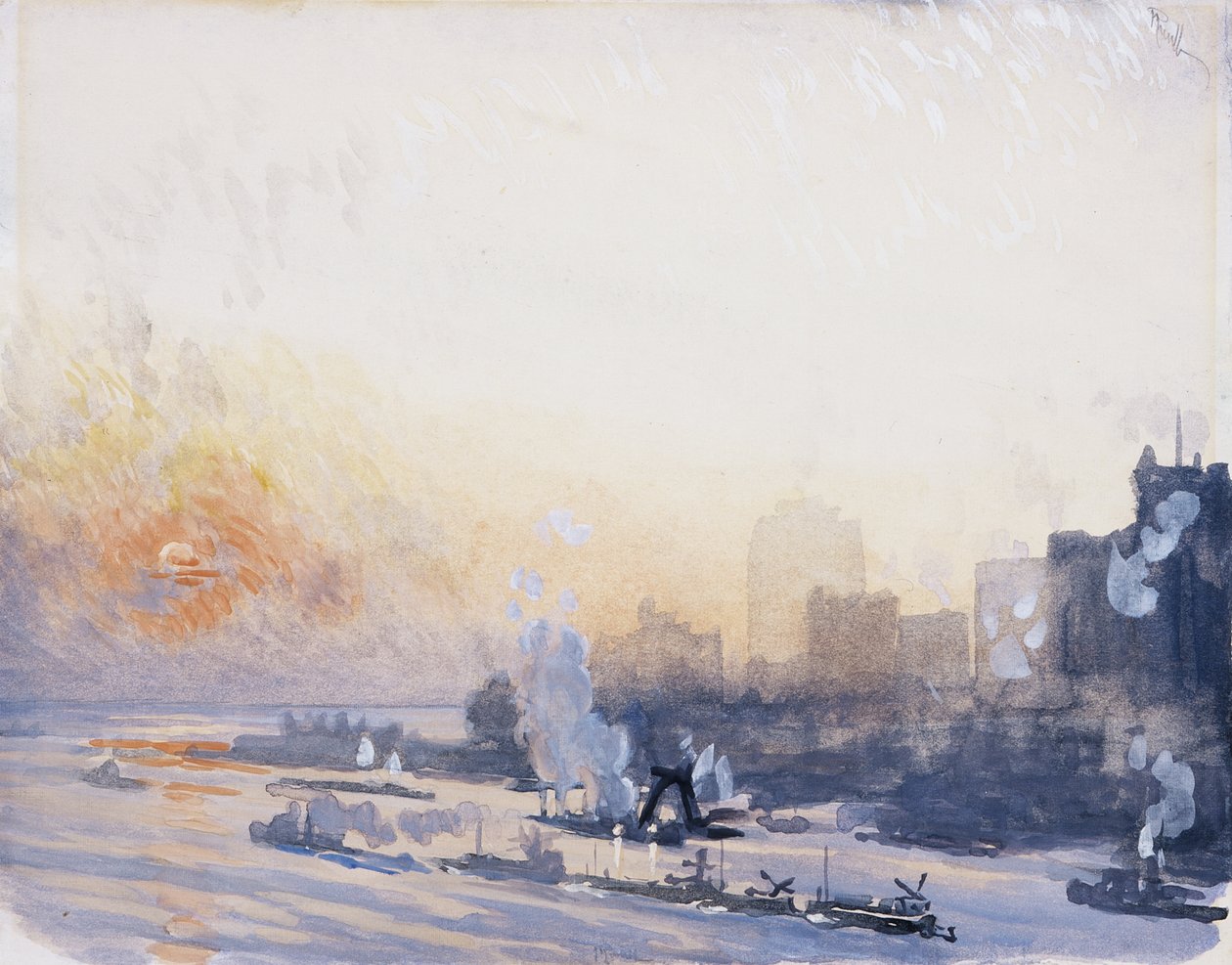 Pôr-do-sol de inverno, Porto de Nova Iorque de Joseph Pennell