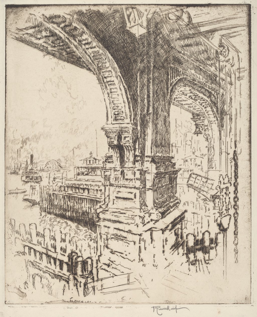 Dentro do Ferry, Cortlandt Street, Nova York de Joseph Pennell
