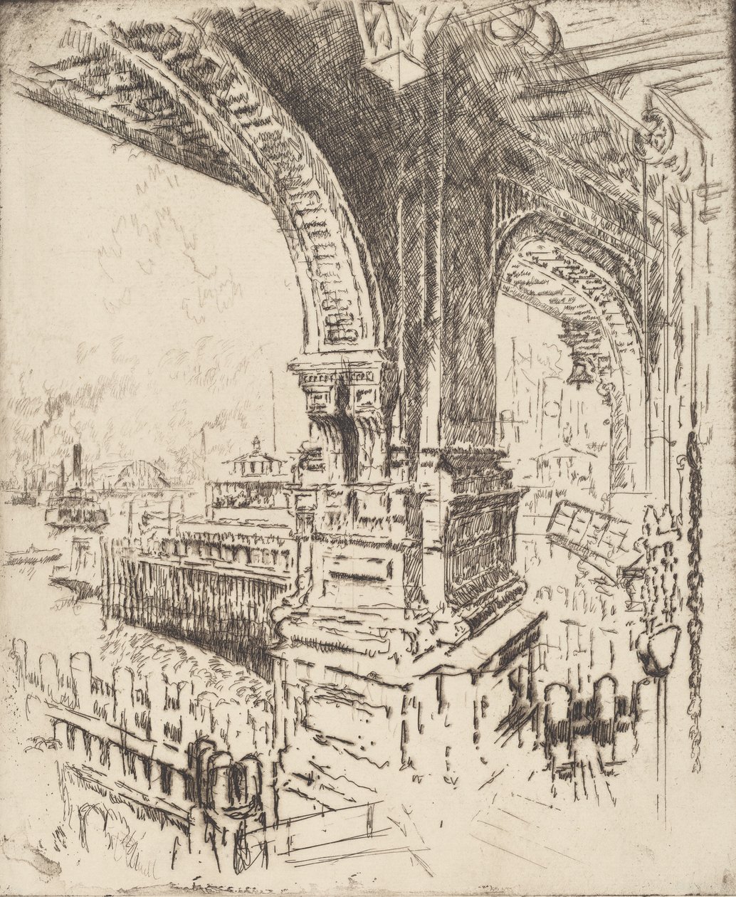 Dentro do Ferry, Cortlandt Street, Nova York, 1919. de Joseph Pennell