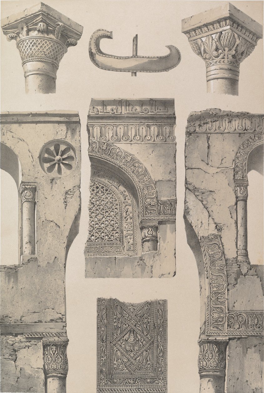 13. Detalhes, Mesquita de Ibn Toûloûn, 1843. de Joseph Philibert Girault De Prangey