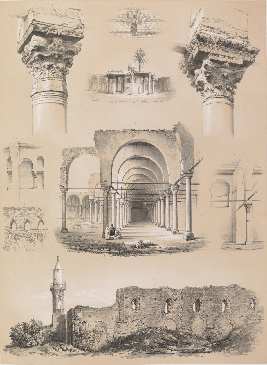 Detalhes, Mesquita Amrou, Kairo, 1843. de Joseph Philibert Girault De Prangey