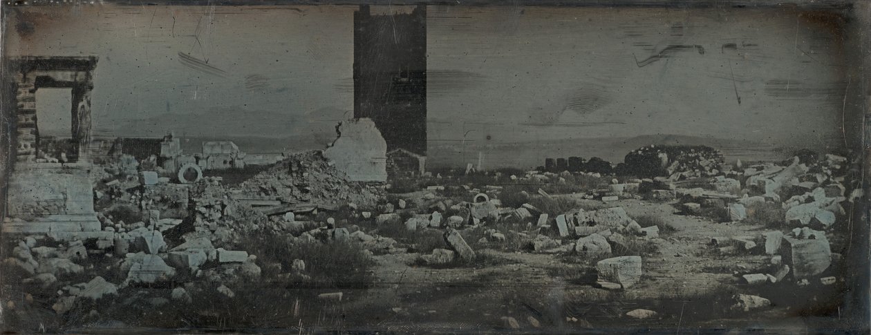 Ruínas e primeiro plano, Acrópole, Atenas, 1842. de Joseph Philibert Girault De Prangey