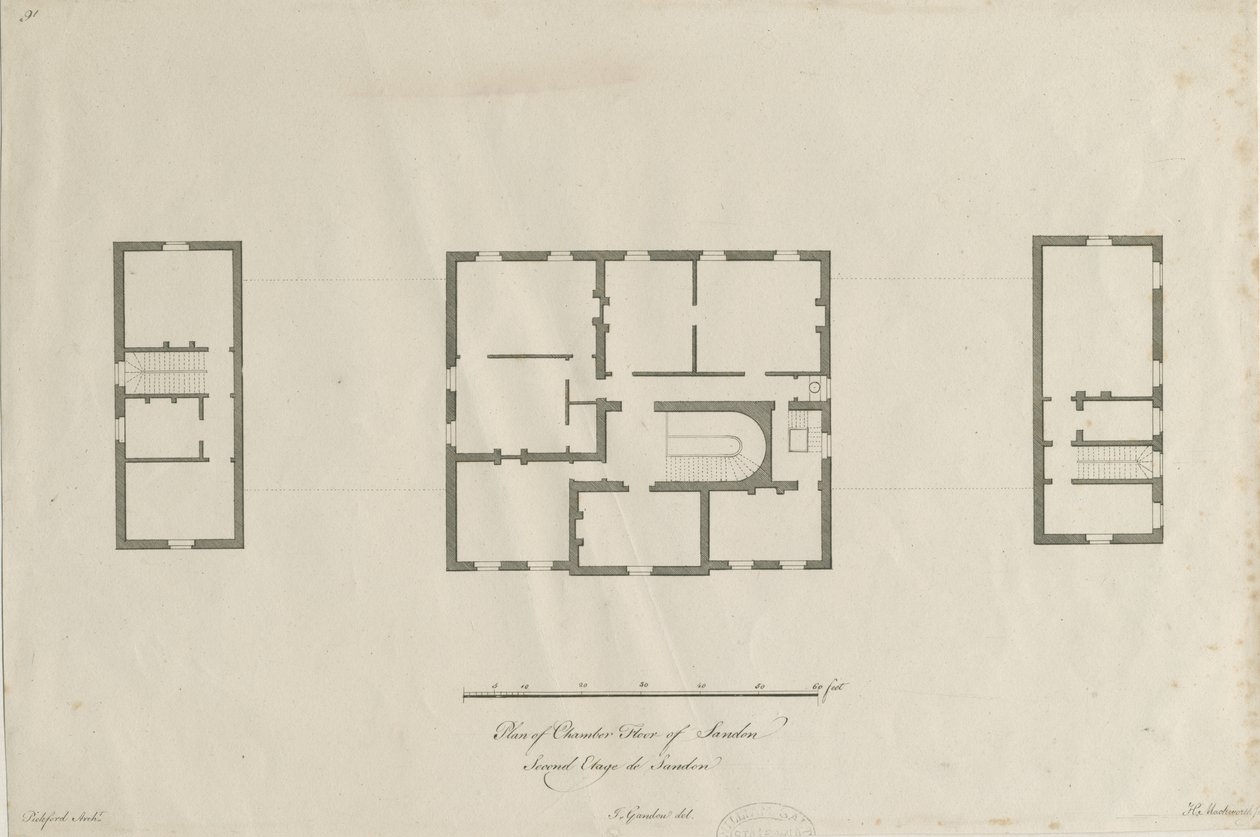 Sandon Hall - Planta do piso da Câmara: gravura, nd [1769-1771] (impressão) de Joseph Pickford