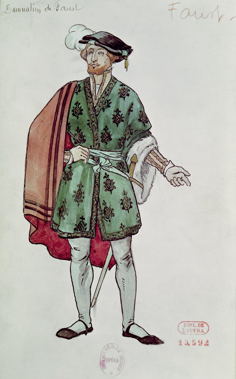 Figurino para Fausto de "La Damnation de Faust" (1846) de Hector Berlioz (1803-69) 1906-08 (aguarela sobre papel) de Joseph Porphyre Pinchon