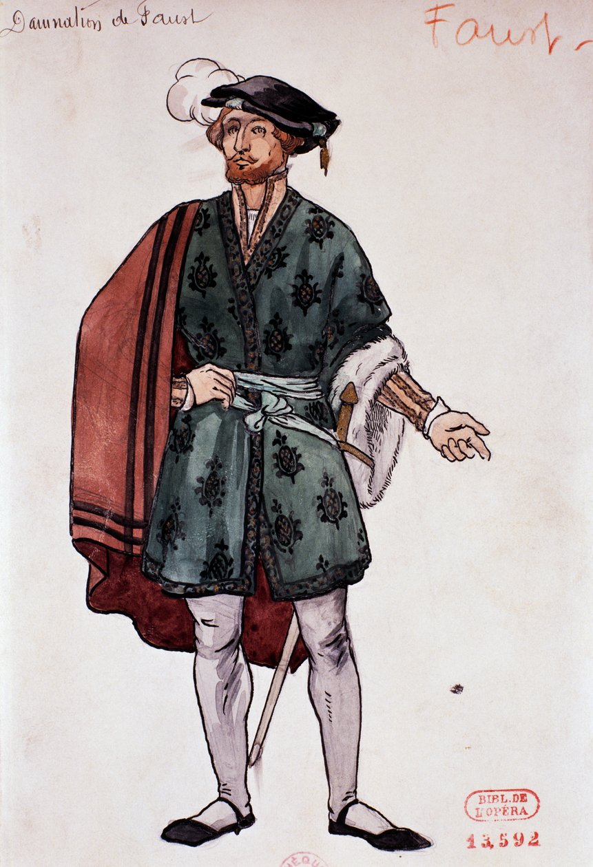 Traje para a personagem de Fausto em A danação de Fausto de Hector Berlioz, esboço de Joseph Porphyre Pinchon (1871-1953) de Joseph Porphyre Pinchon