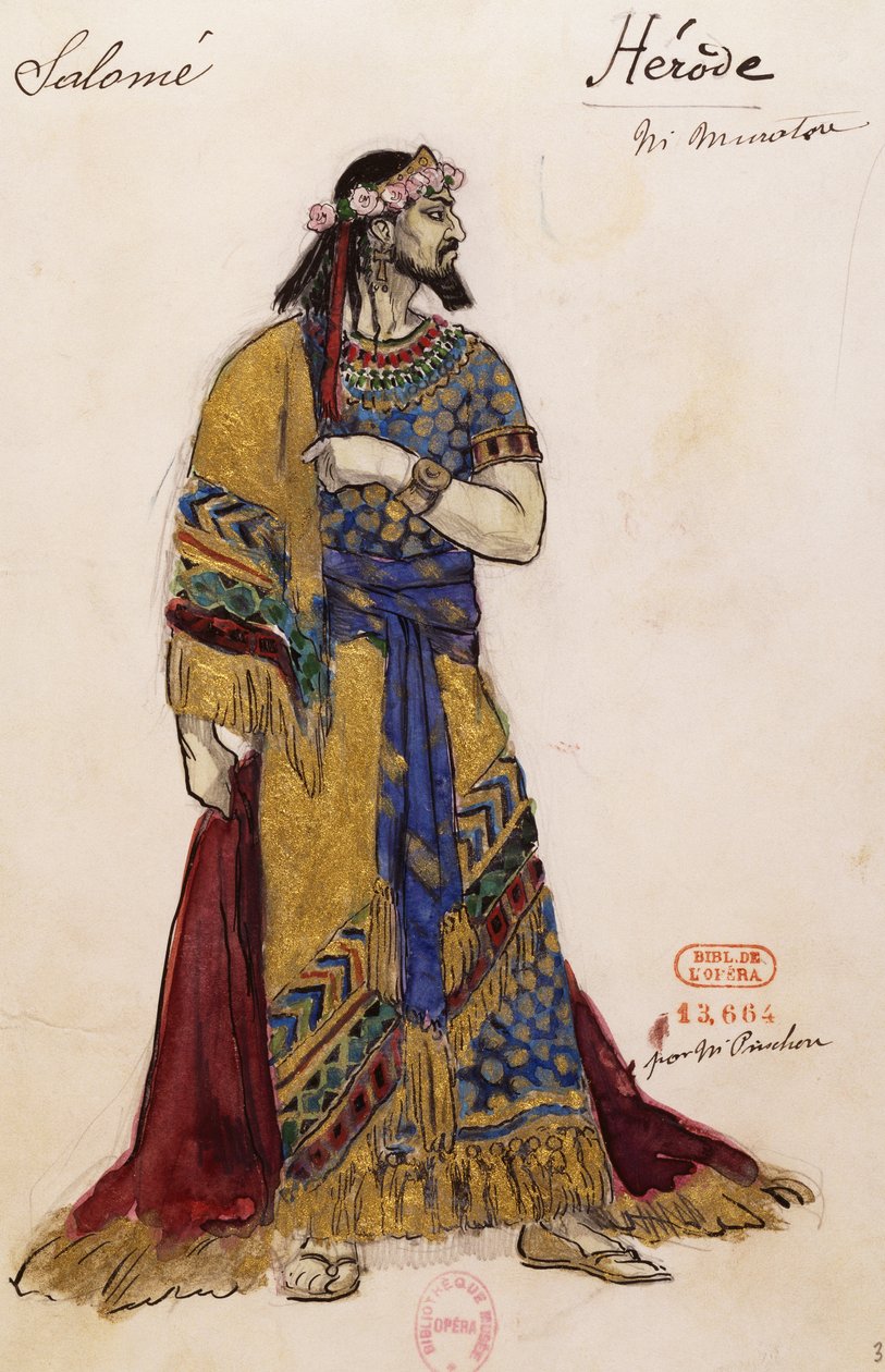 Herodes Antipas, esboço de Joseph Porphyre Pinchon (1871-1953) para Salomé, de Richard Strauss (1864-1949), apresentado na Ópera Garnier em Paris, 3 de maio de Joseph Porphyre Pinchon