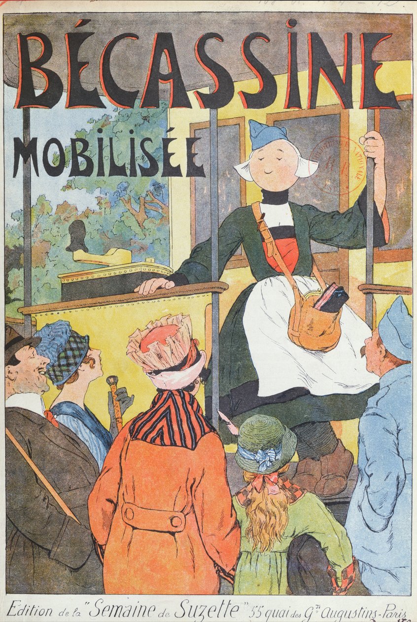 A partida de Becassine, capa de "Becassine Mobilisee", de "la Semaine de la Suzette", c.1914 (litografia a cores) de Joseph Porphyre Pinchon