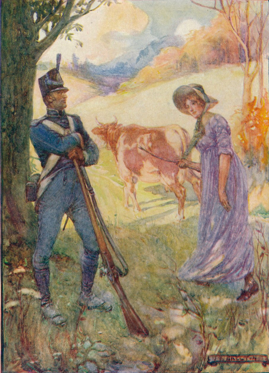 Conduzindo uma vaca diante dela, Laura Secord passou pelas sentinelas americanas, c1909, c1920 de Joseph Ratcliffe Skelton