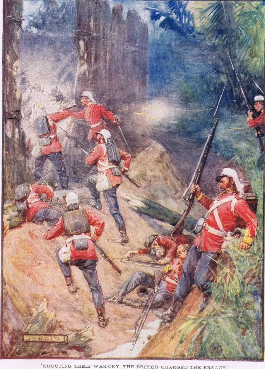 Gritando seu grito de guerra, os britânicos acusaram a violação de Joseph Ratcliffe Skelton