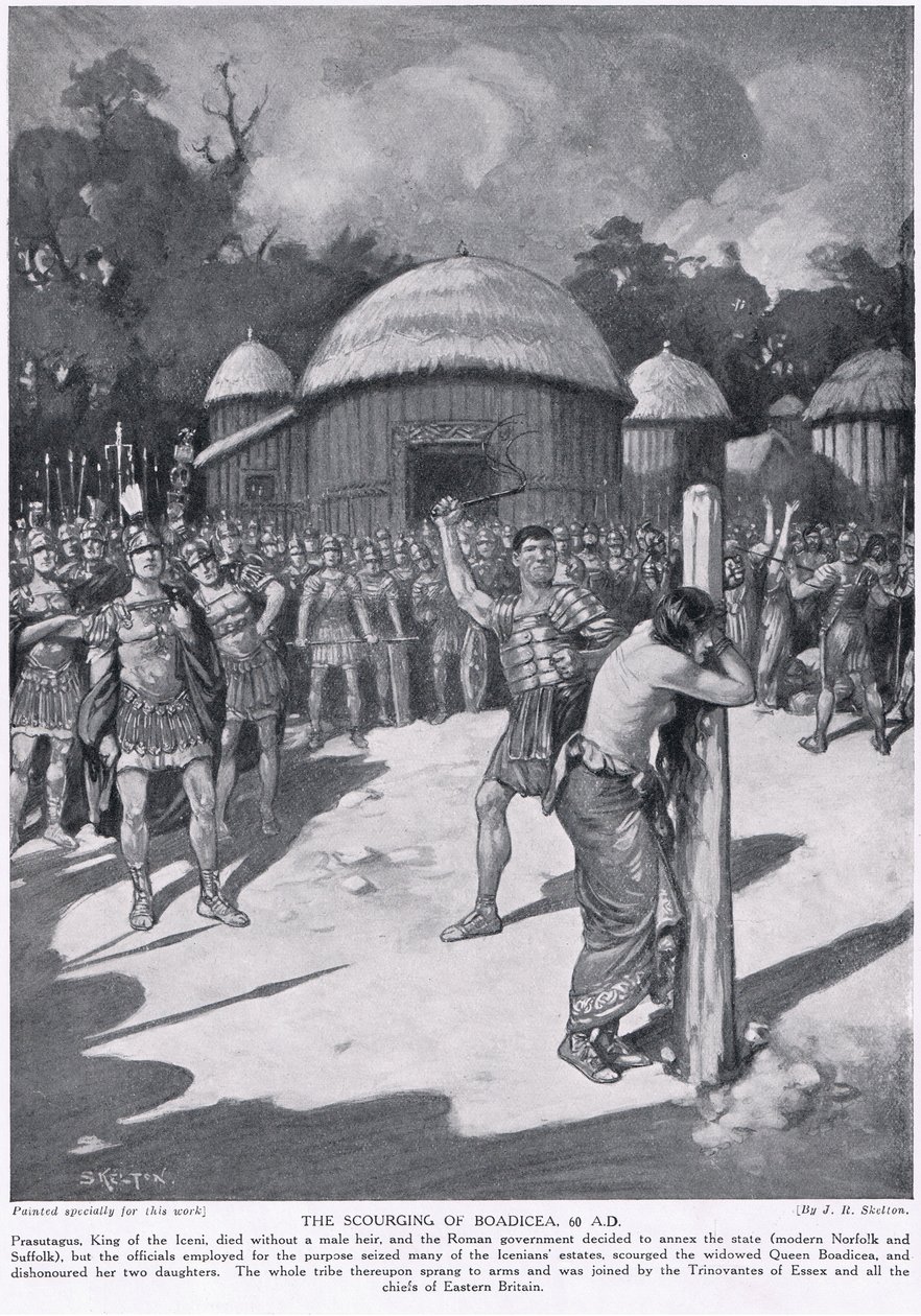 A flagelação de Boadicea, ilustração da "História das Nações de Hutchinson", c.1910 de Joseph Ratcliffe Skelton