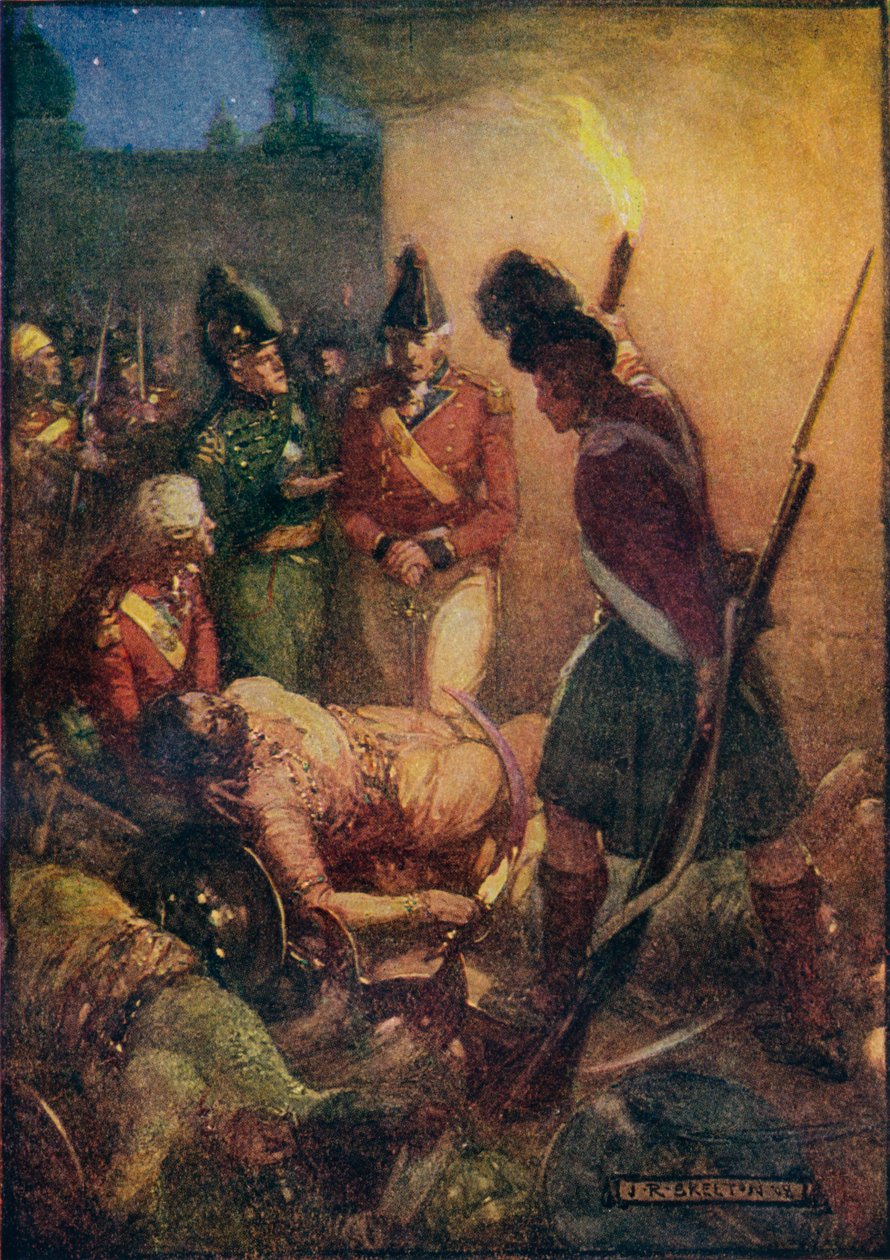 O corpo de Tippoo Sultans foi encontrado enterrado sob os de seus seguidores, 1908, c1920. de Joseph Ratcliffe Skelton