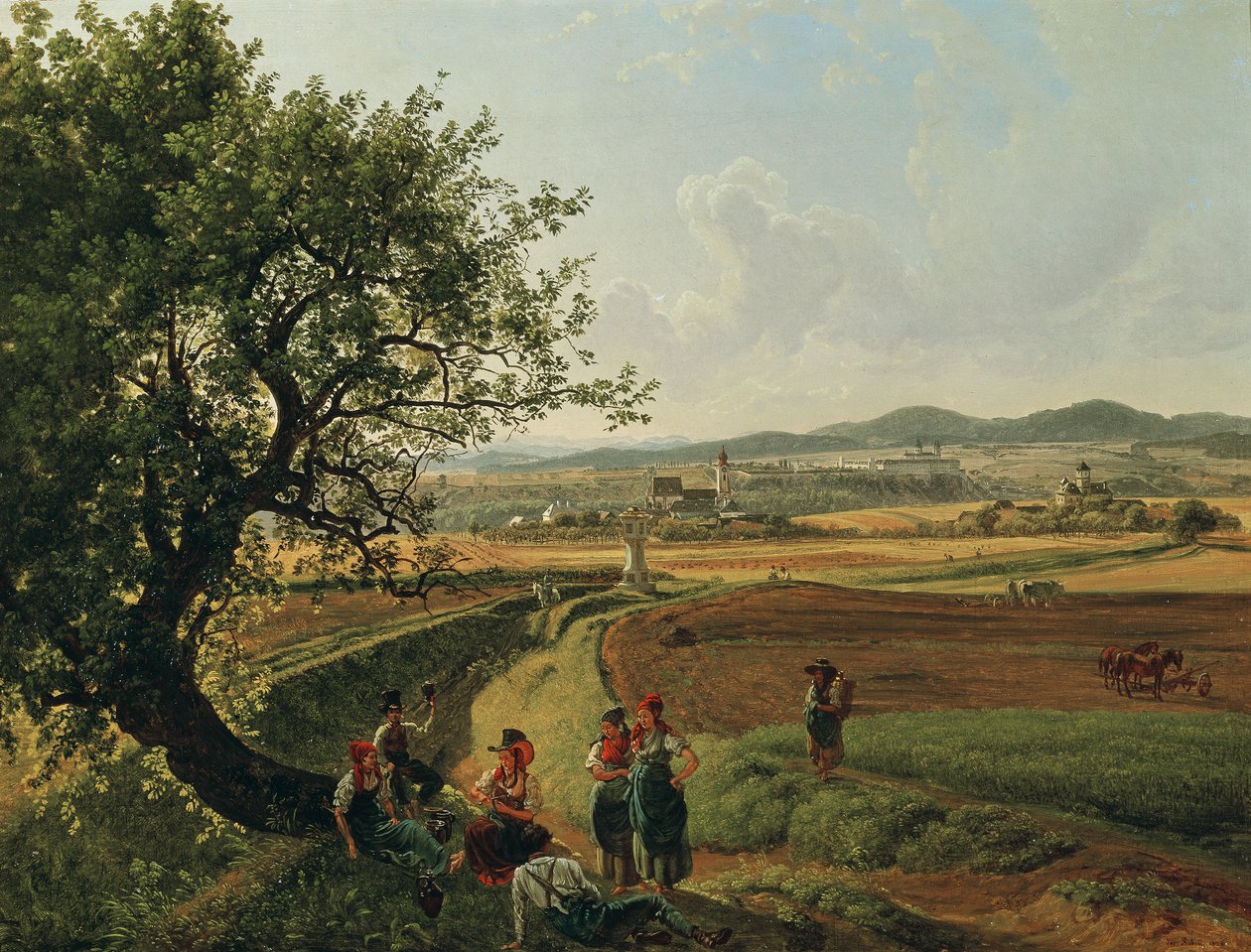 Vista do domínio do Castelo de Emmersdorf e Rothenhof com a Abadia de Melk ao fundo de Joseph Rebell
