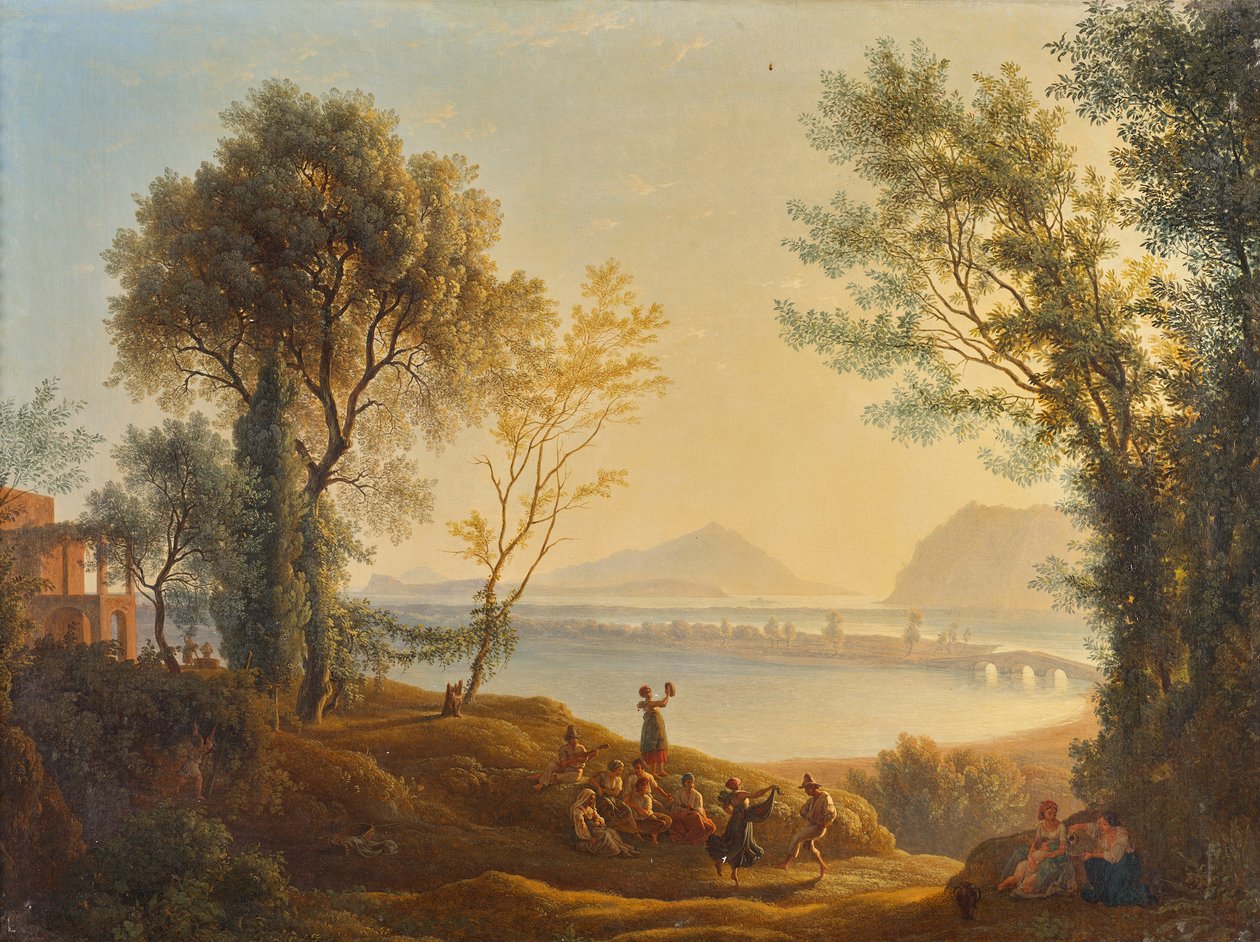 Paisagem italiana com pôr-do-sol de Joseph Rebell