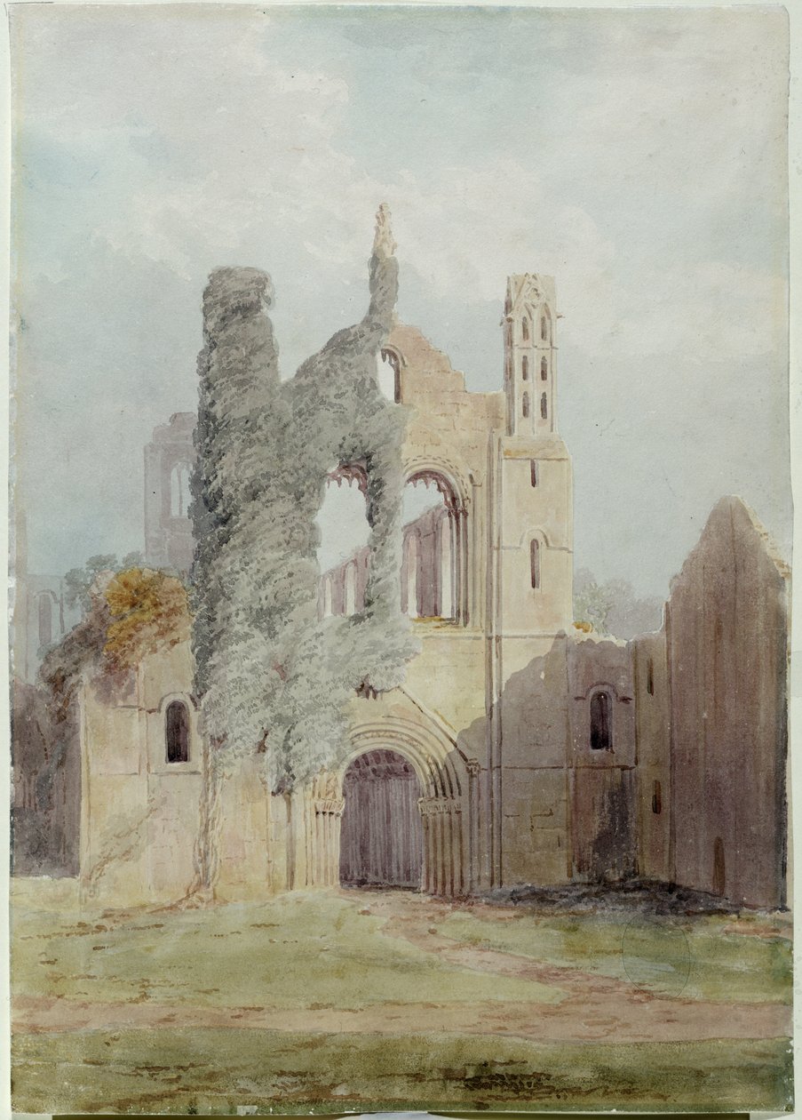 Abadia de Kirkstall da Frente Oeste (aquarela sobre papel) de Joseph Rhodes