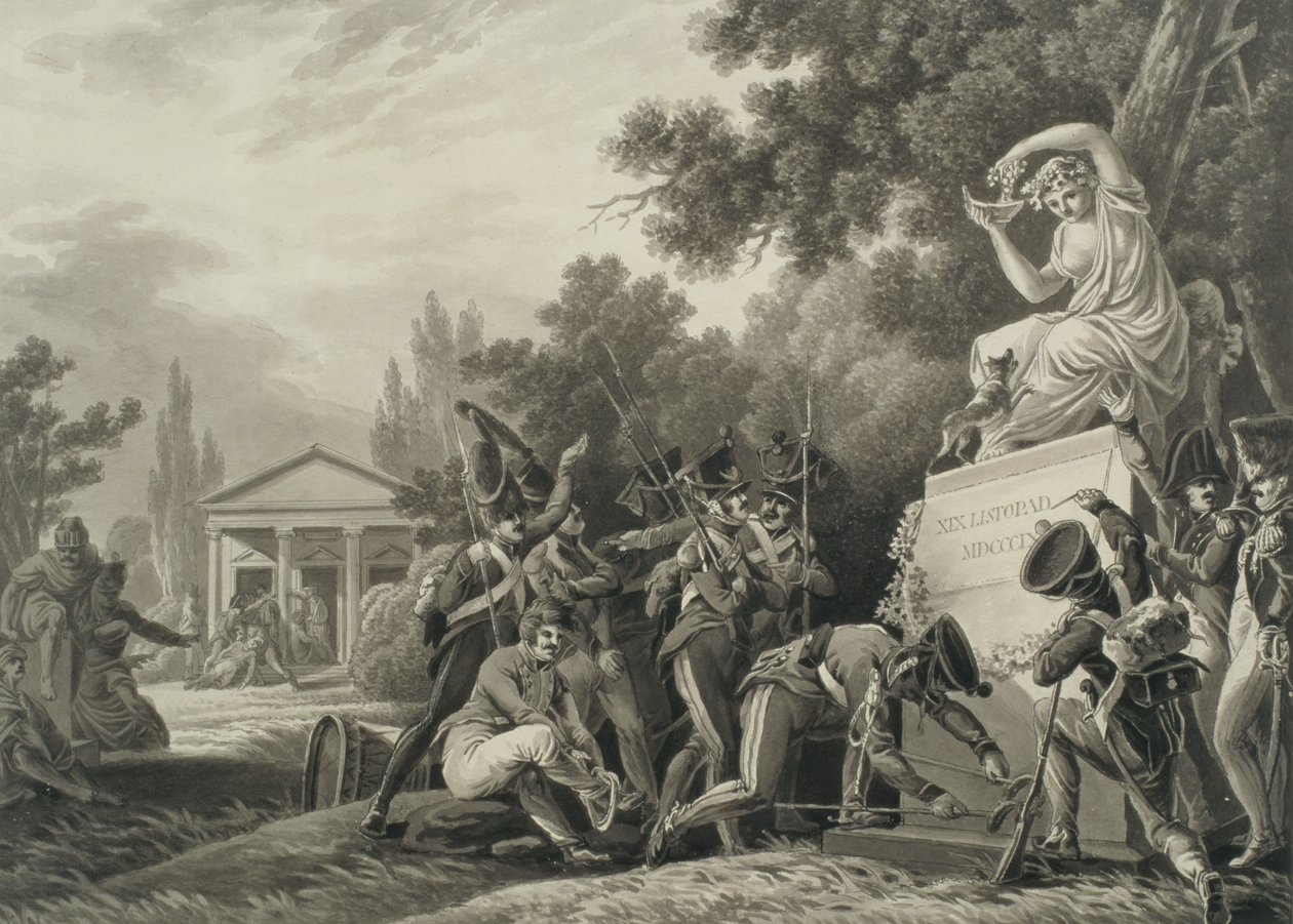 Soldados Homenagem a Isabelle Czartoryski (1746-1835) (pincel e tinta sobre papel) de Joseph Richter