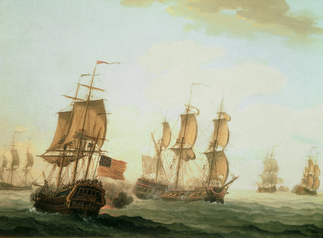 Combate naval entre um East Indiaman britânico e um navio de guerra francês de Joseph Roux