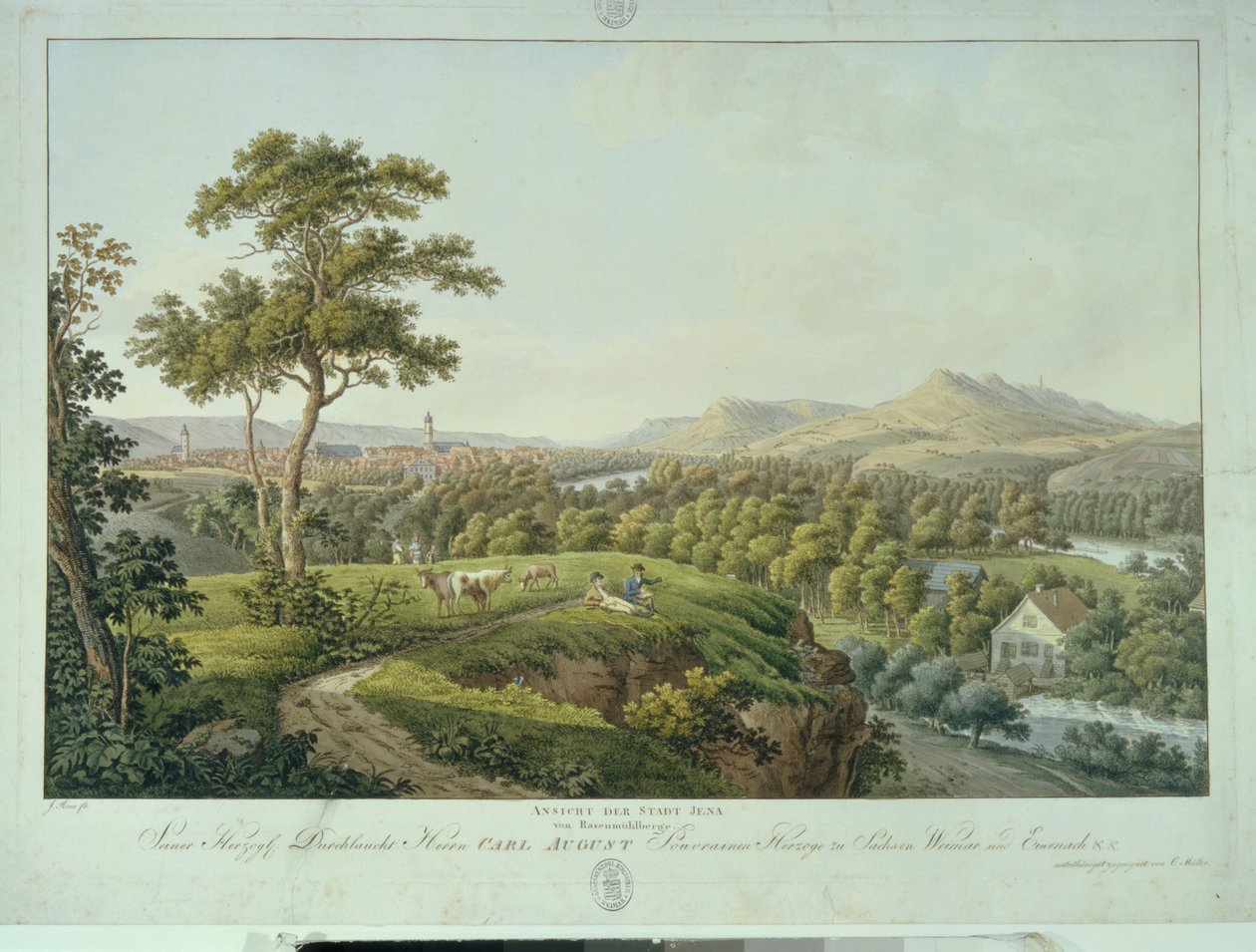 Vista de Jena de Rasenhuehlberg, c.1810 (gravura) de Joseph Roux