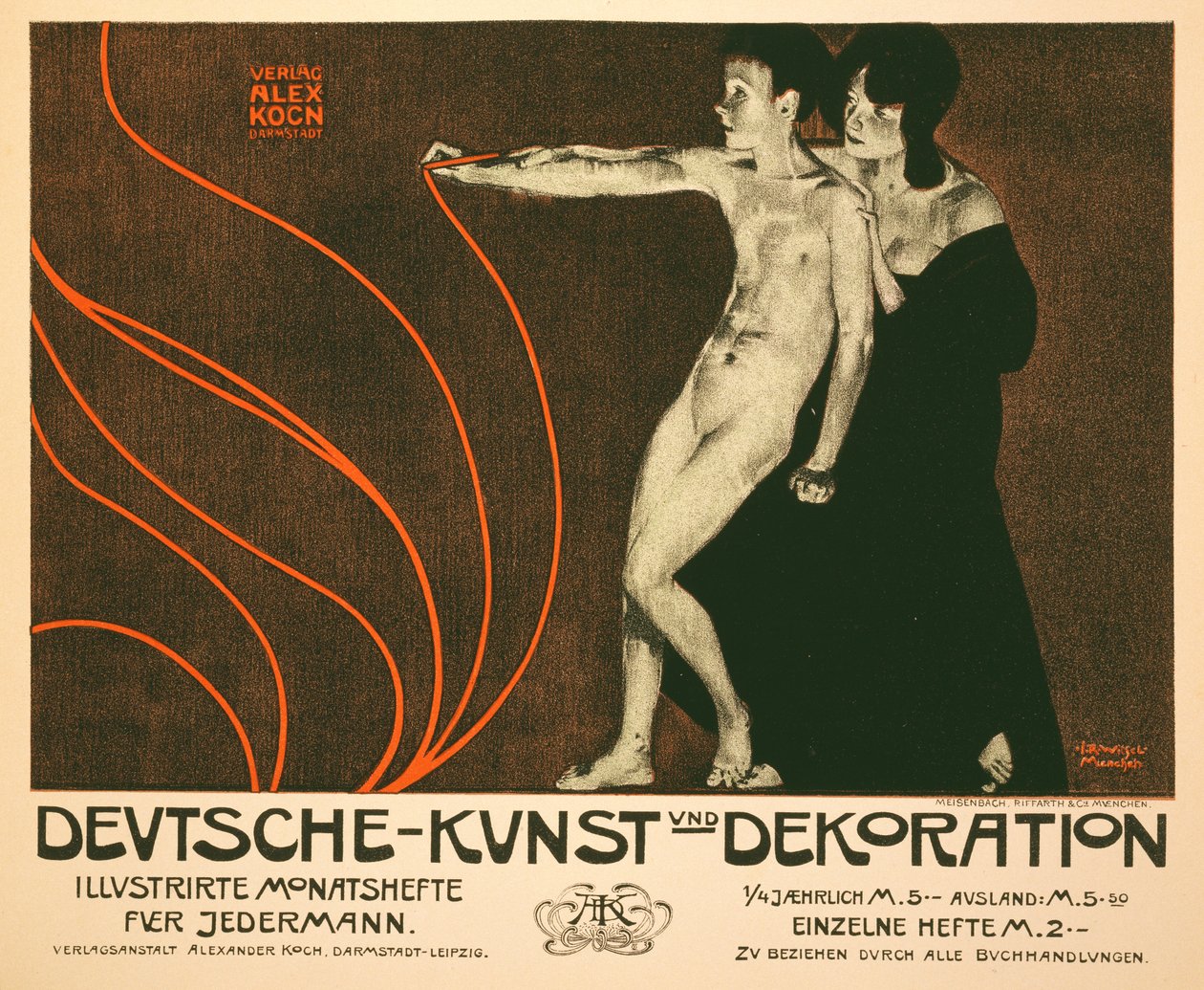 Reprodução de um cartaz publicitário da Deutsche Kunst und Dekoration, uma revista mensal ilustrada para todos, 1898 de Joseph Rudolf Witzel