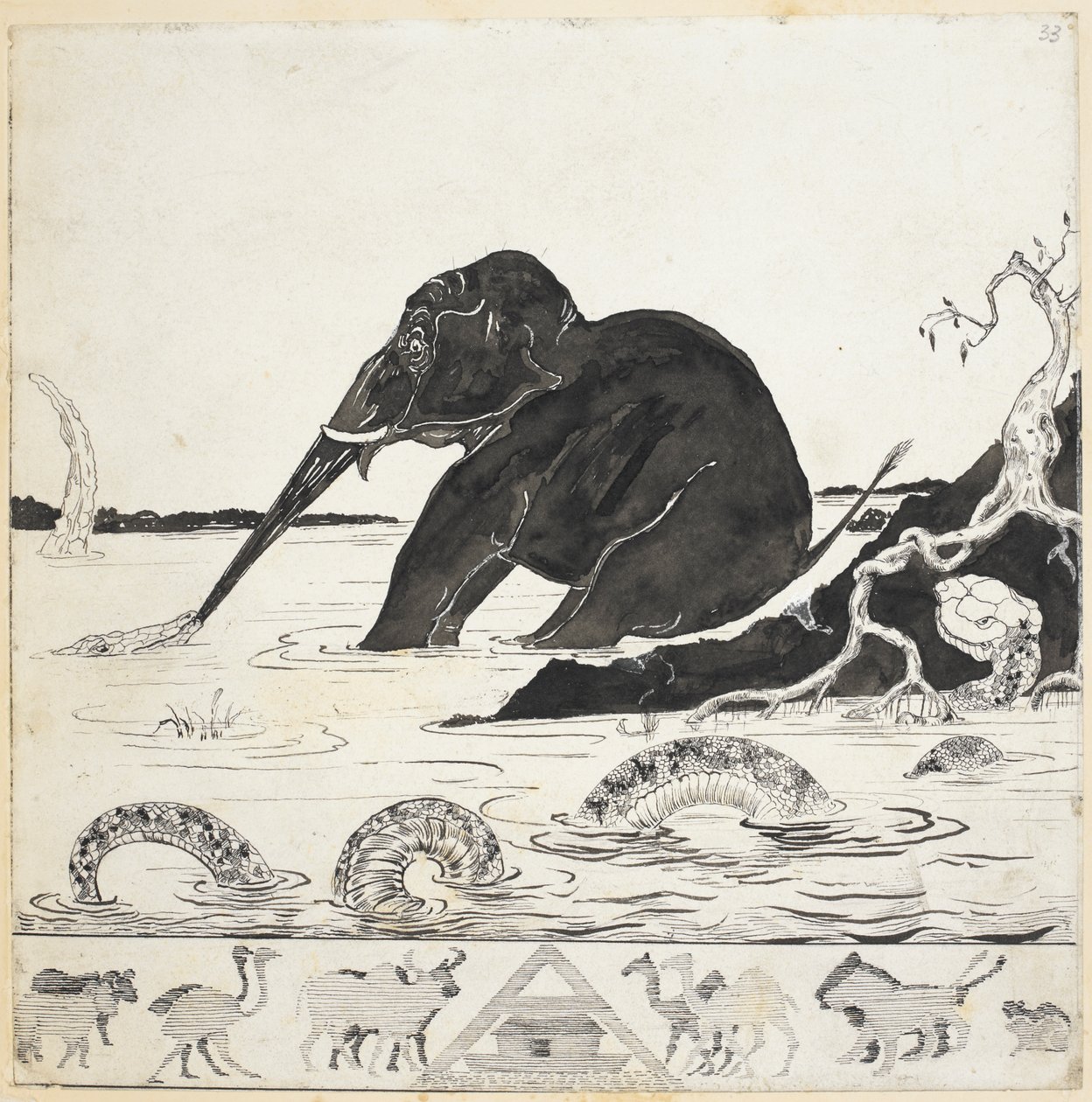 Acrescentar. 59840 f.33 O filho do elefante, das "Just So Stories", de Rudyard Kipling de Joseph Rudyard (after) Kipling