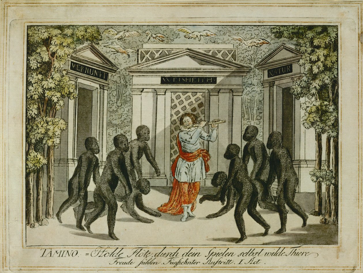 Tamino domina os animais com a Flauta Mágica ... (gravura) de Joseph Schaffer