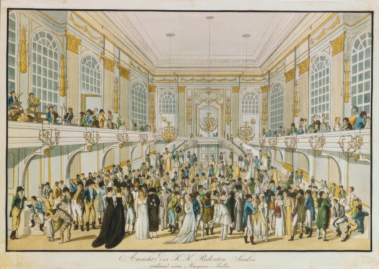 Vista do K. u. K. Redoutensaales durante um baile de máscaras de Joseph Schütz