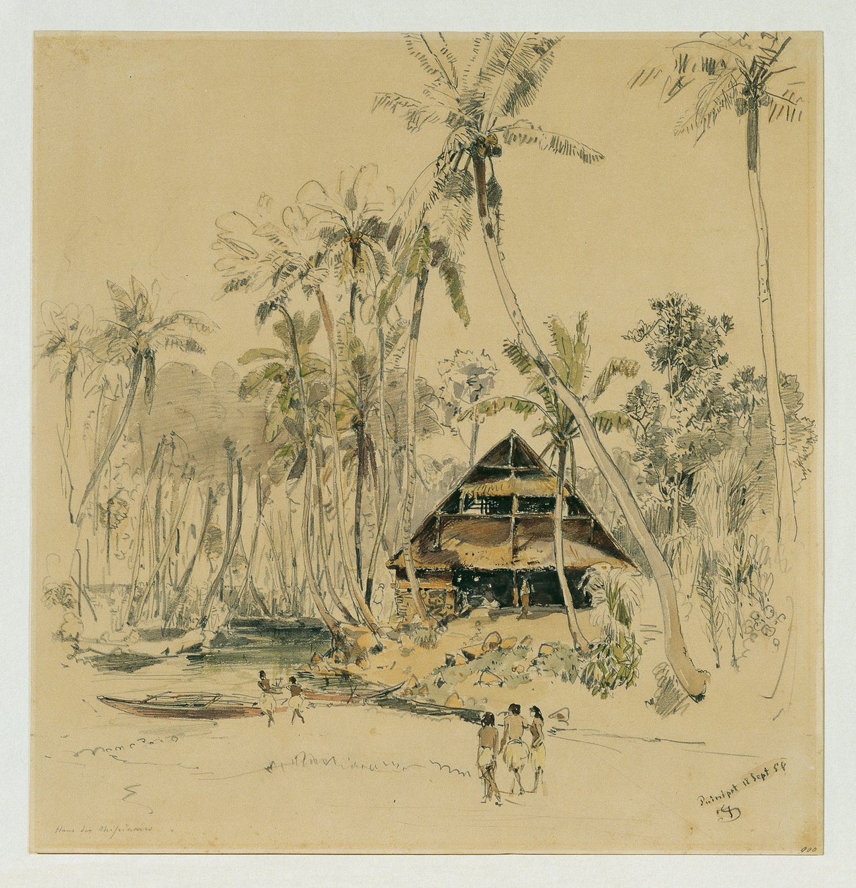 A casa do missionário na Ilha Puinipet (Ponape), Ilhas Carolinas de Joseph Selleny