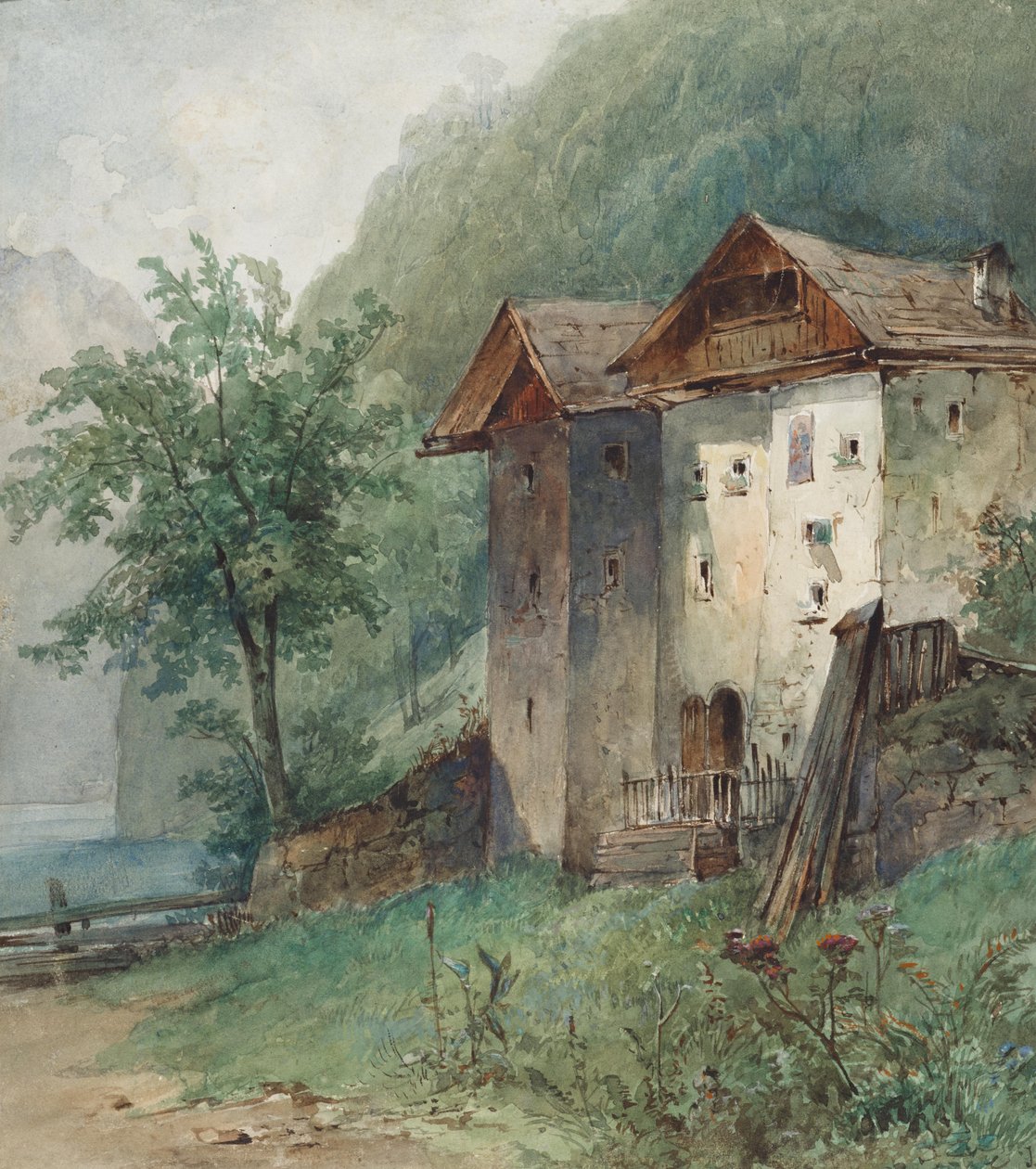 Casas num lago de montanha de Joseph Selleny