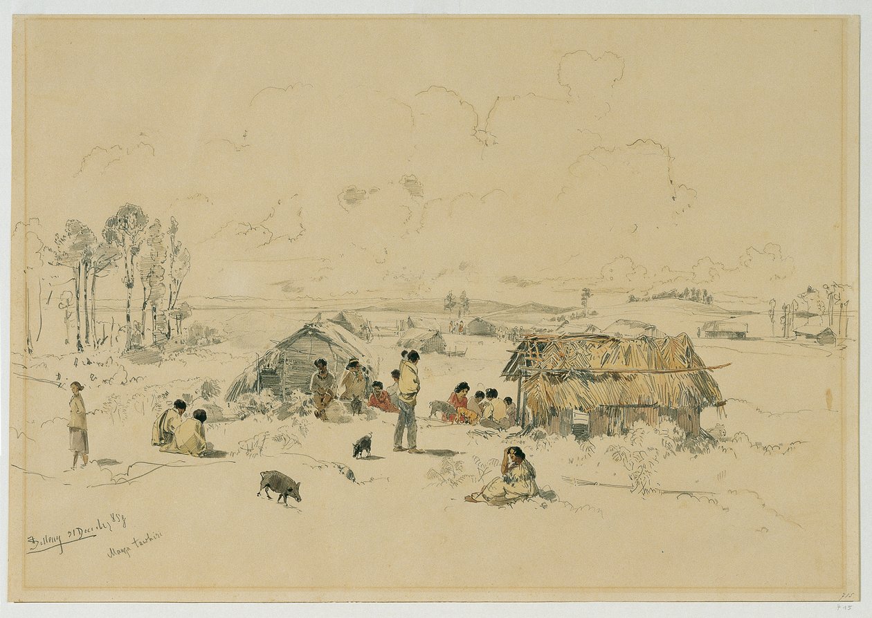 Maori-Dorf am Fluss Mangatawhiri, Auckland (Neuseeland) de Joseph Selleny