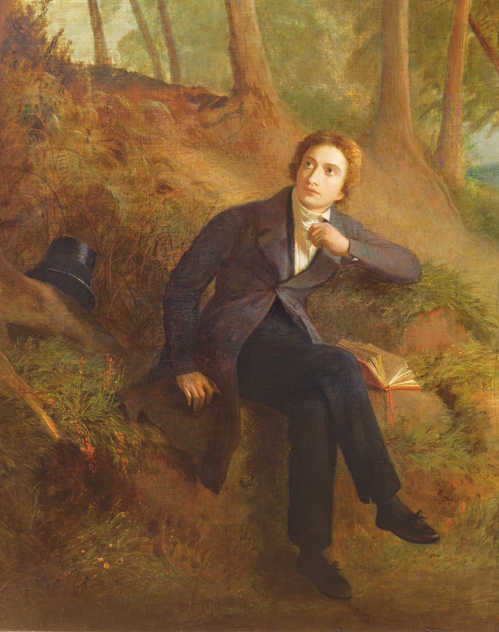 Detalhe de Keats Ouvindo o rouxinol em Hampstead Heath, 1845 óleo sobre tela ver também 145174 de Joseph Severn
