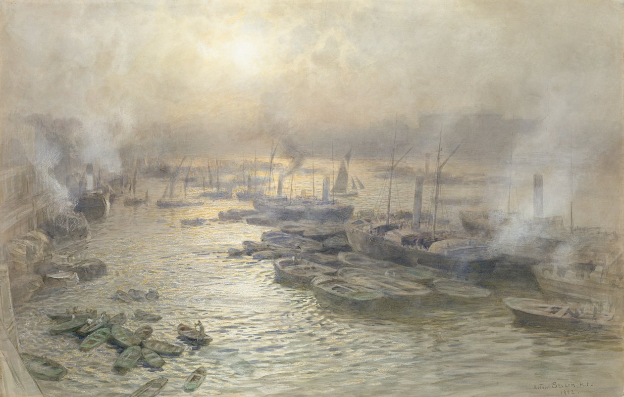 Por do sol do inverno, Westminster, 1902 (wc no papel) de Joseph Severn